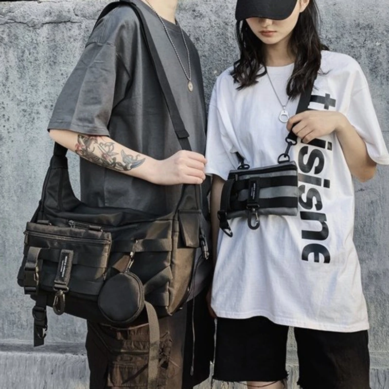 Black Crossbody Tote Bag, Techwear Messenger Bag