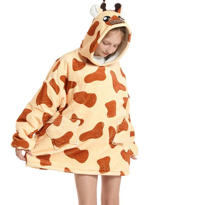 

Kids Giraffe Hooded Wearable Oversized Sherpa Blanket Hoodie Sweatshirt Super Soft Warm Plush Hooded Blanket