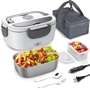Electric Lunch Box: 12V, 24V, 110V Portable Food Warmer with 1.5L Leakproof Stainless Container and Insulated Bag for Car/Home