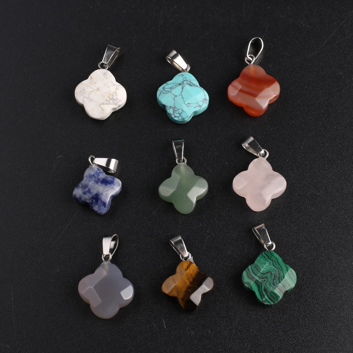 

20PCS Wholesale Lucky Clover Shape Natural Stone Malachite Crystal Reiki Healing Pendant Jewelry Making DIY Necklace Accessories