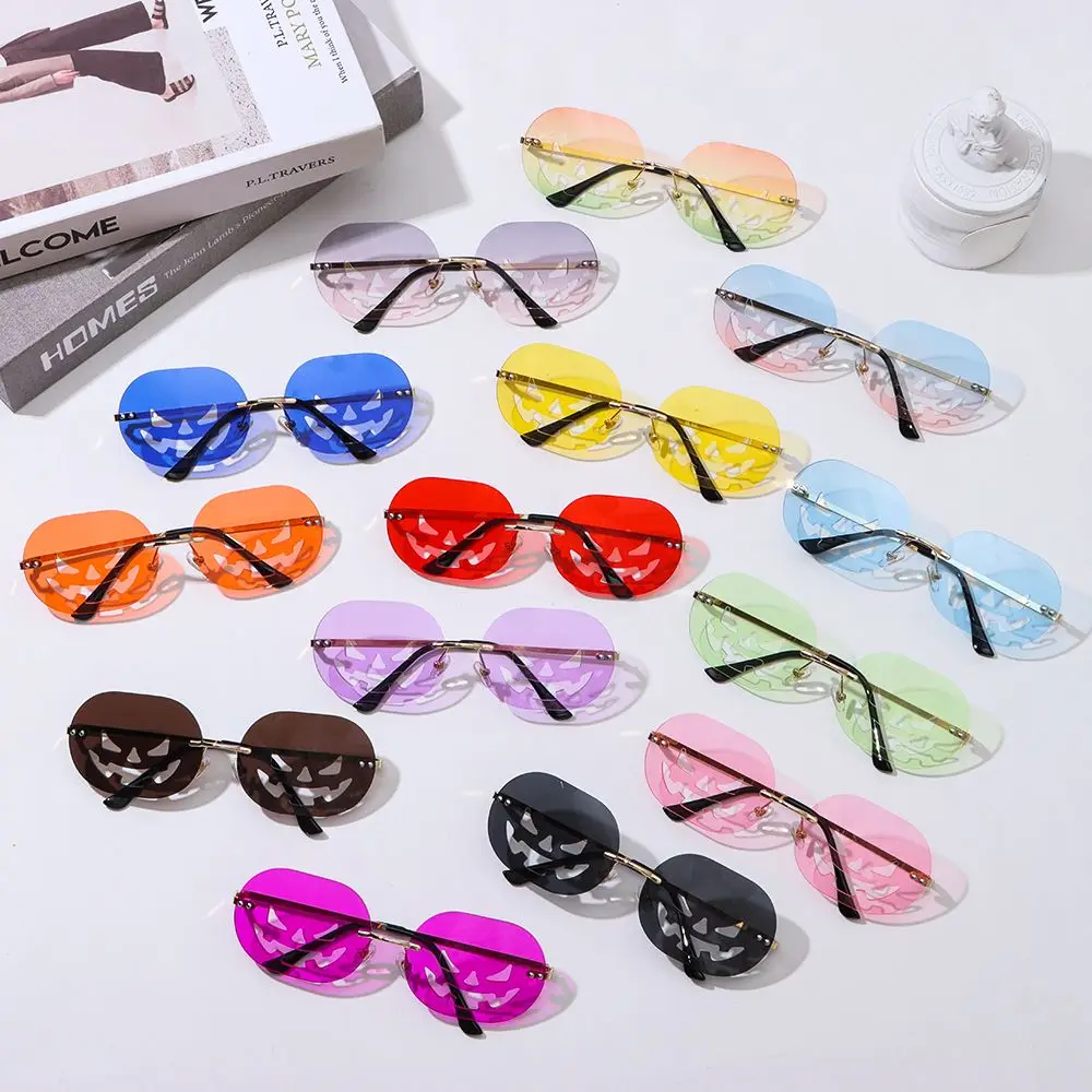 

New Rimless Pumpkin Shape Sunglasses Women Men Oval Alloy Frame Sun Glasses Female Pumpkin Punk Eyeglasses