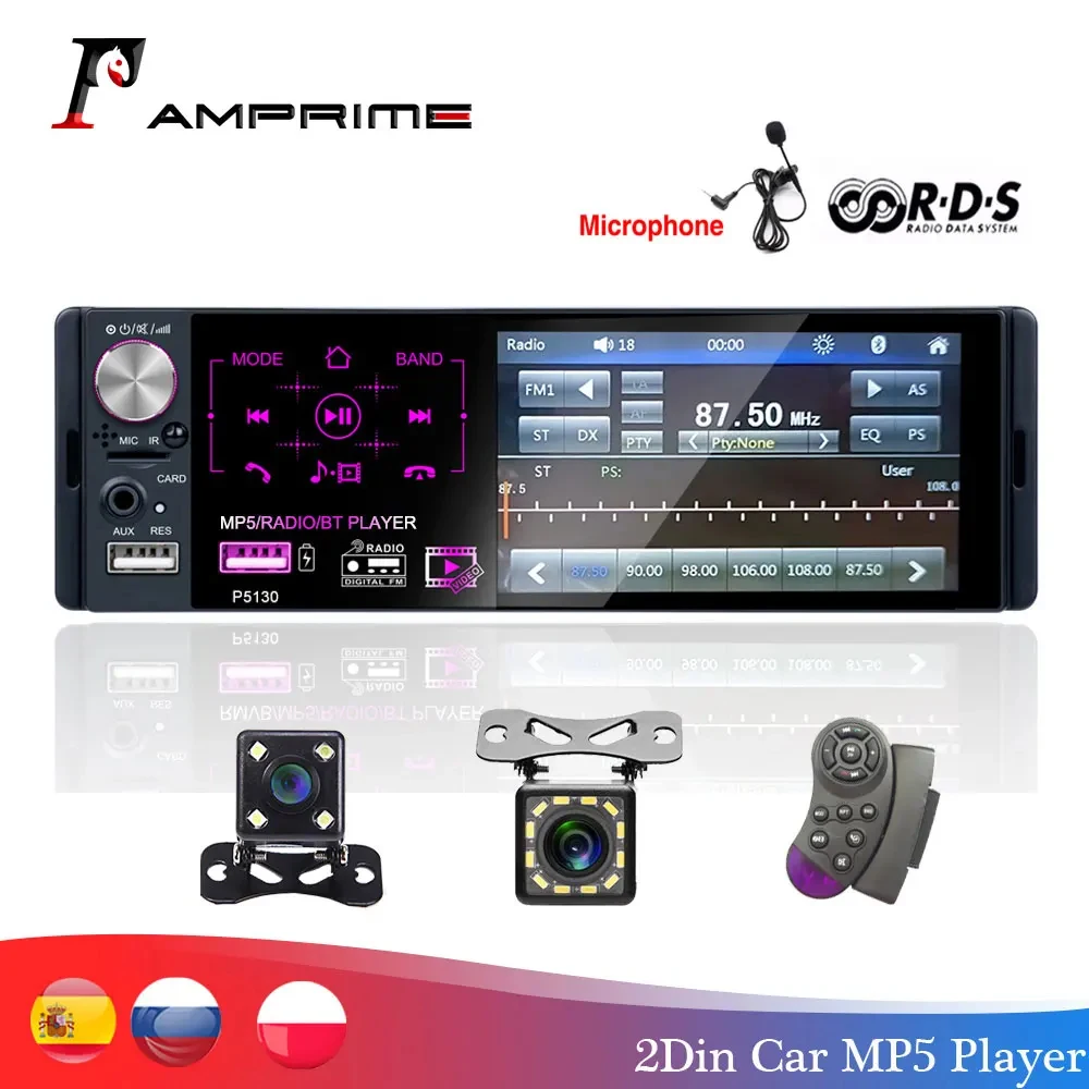 AMPrime Autoradio Car radio 1 din touch screen auto audio Microphone RDS stereo bluetooth rear view camera usb aux player