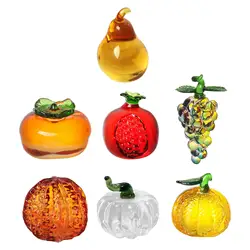 Glass Fruit Figurine Fruit Ornament Paperweight Cute Crafts Miniature Crystal Statue for Desktop Car Home Office Decoration