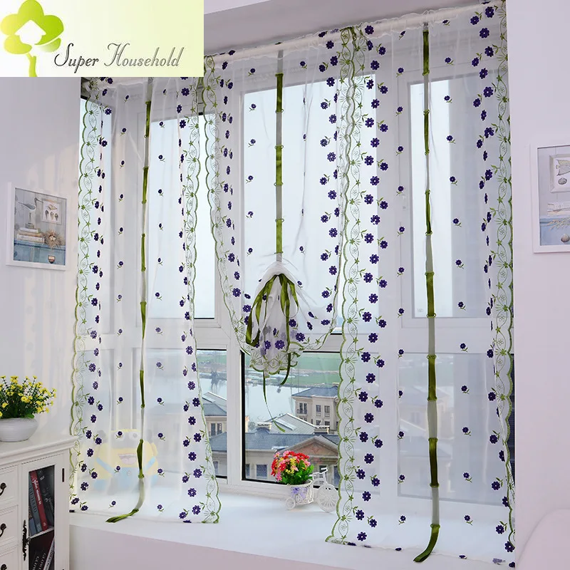 BlueFlowerKitchenBalconyVoileRomanBlindsLiftableCurtainsFor