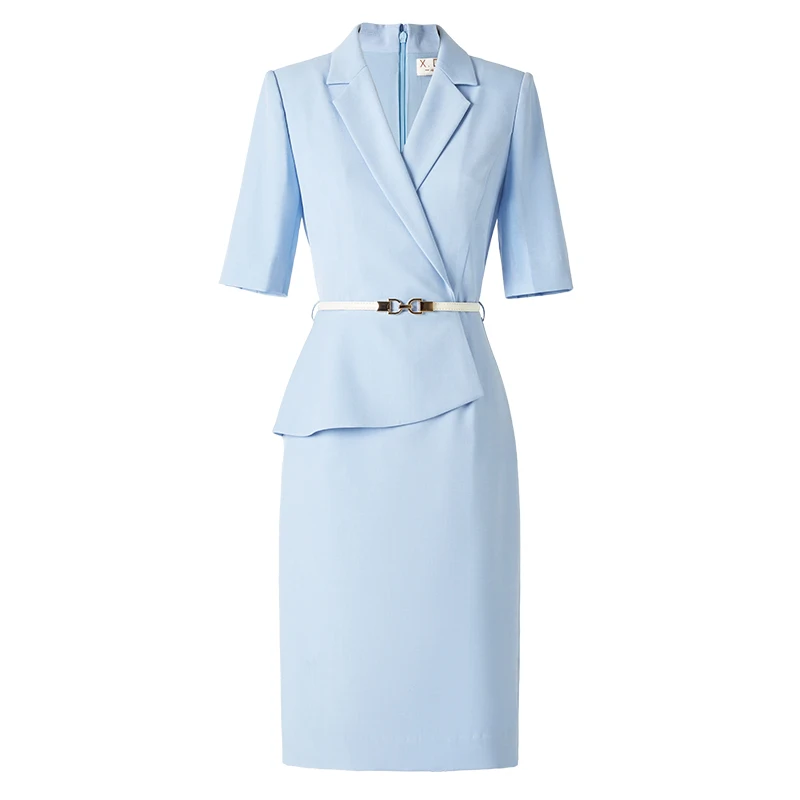 

Blue dress Women's spring and summer temperament short-sleeved blazer fashion dress