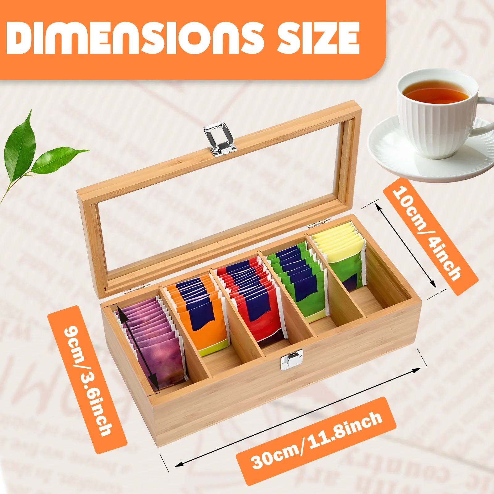 Bamboo Tea Storage Box with Clear Lid for Coffee and Sugar