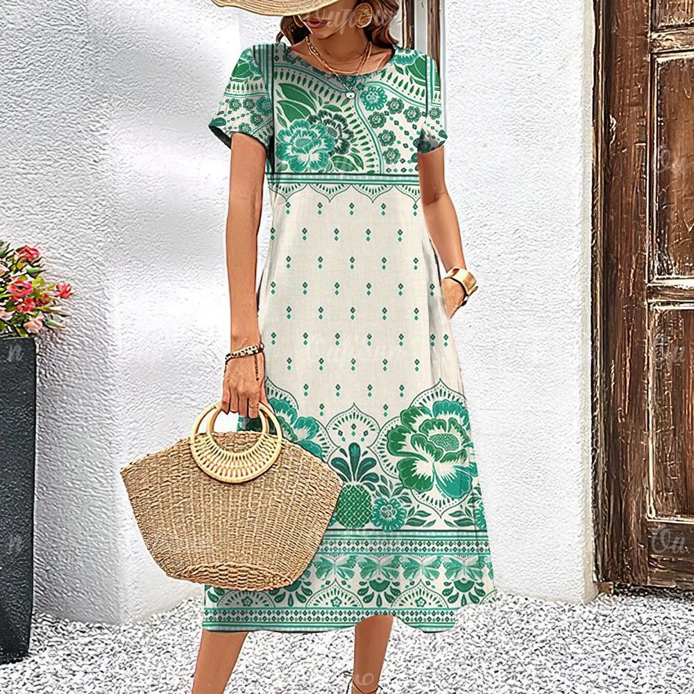 S2e7a75425681461cbb120050e0b8d87c7 Summer Women's Dresses Ethnic Fashion Short Dresses Short Sleeve Holiday Elegant Pretty Ladies Dresses Casual 3d Printed Clothing Mallzona