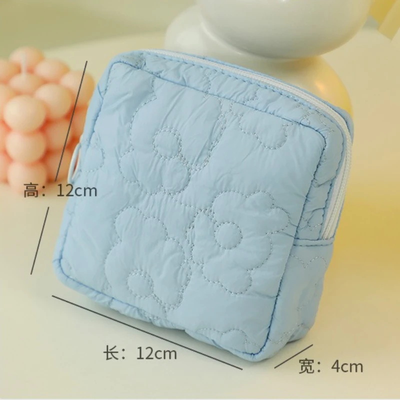 Flower Print Sanitary Pad Pouch Portable Storage Bag 12x12x4cm for Feminine Hygiene Ins Style Candy Color Makeup Organizer