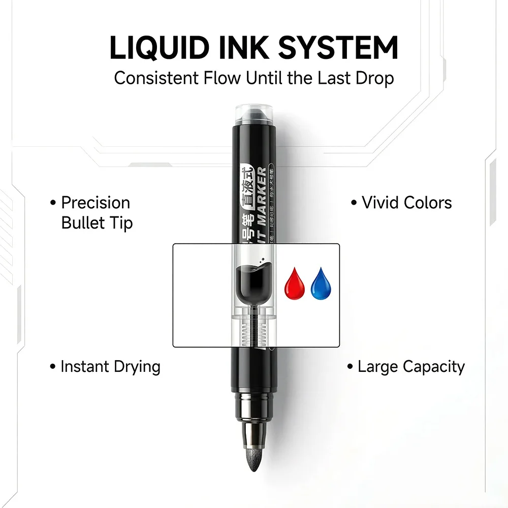 P 영구 마커 볼드 팁 액체 잉크 오일 방수 빠른 건조 대용량 산업용 창고 사무실 물류 마킹용