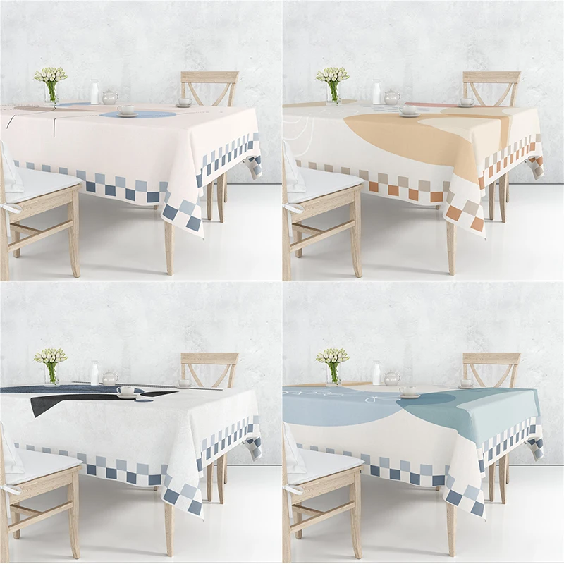 

Rectangular Geometric Plants Flax Tablecloth Table Dustproof Cover Heat Resistant Kitchen Dining Room Decoration Multiple Sizes