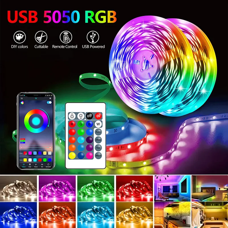 RGB LED Strip Lights 5050 Bluetooth APP Control Color Changing Light Flexible LED Lamp Tape Ribbon for Room Decoration Backlight 1 RGB LED Strip Lights 5050 Bluetooth APP Control Color Changing Light Flexible LED Lamp Tape Ribbon for Room Decoration Backlight 1
