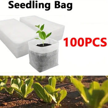 Sacs de pépinière de graines biodégradables, sacs de culture de plantes Non tissées, pochettes de plantes de Pots de semis en tissu, fourniture de jardin domestique 100 pièces 1