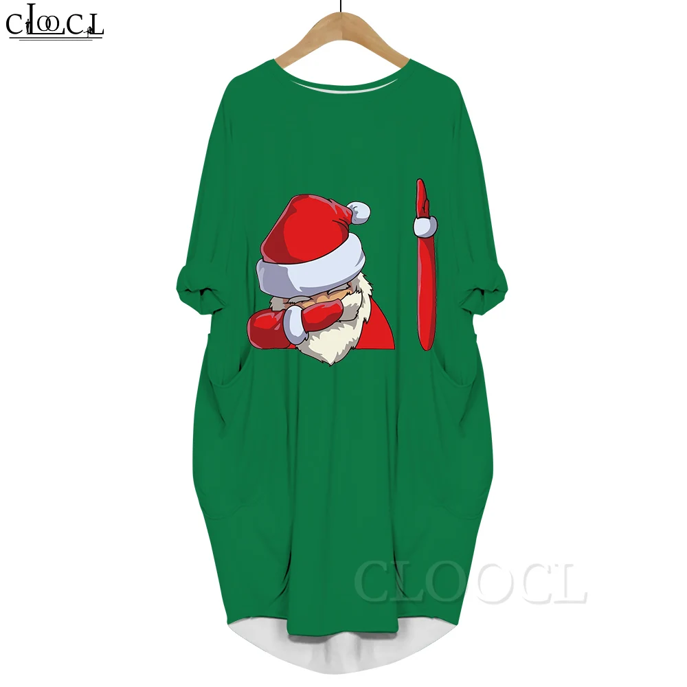 

CLOOCL Party Dress for Christmas Long Sleeve Crew Neck Pullover Xmas Dresses Lovely Santa Claus Graphics 3D Printed Vestido