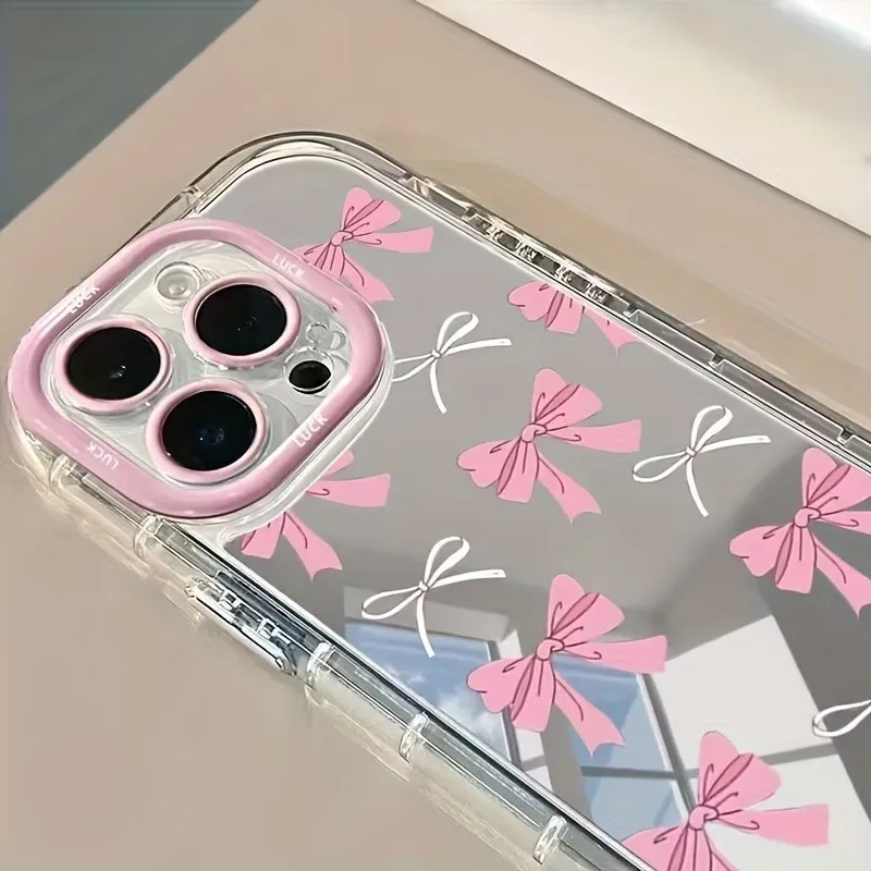 Korean Simple Blue Pink Bow Girl Mirror Cute Phone Case Cover