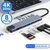 8in1 USB C HUB Type C Splitter 4K Thunderbolt 3 Docking Station Laptop Adapter For Macbook Air M1 iPad Pro RJ45 HDMI Computer 1