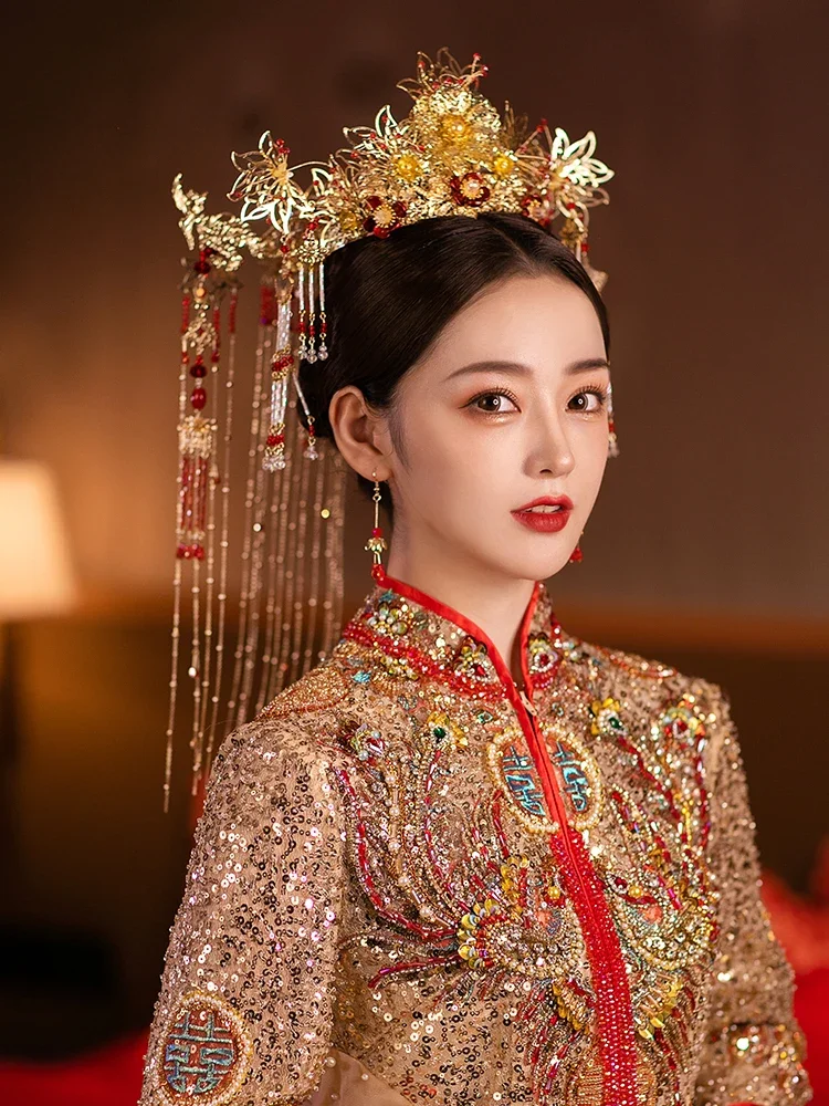 

Wedding Hair Accessories Bride Crested Girls Xiuhe Clothing Chinese Headdress Original Hand-made Senior Luxury Tassel Hair Stick