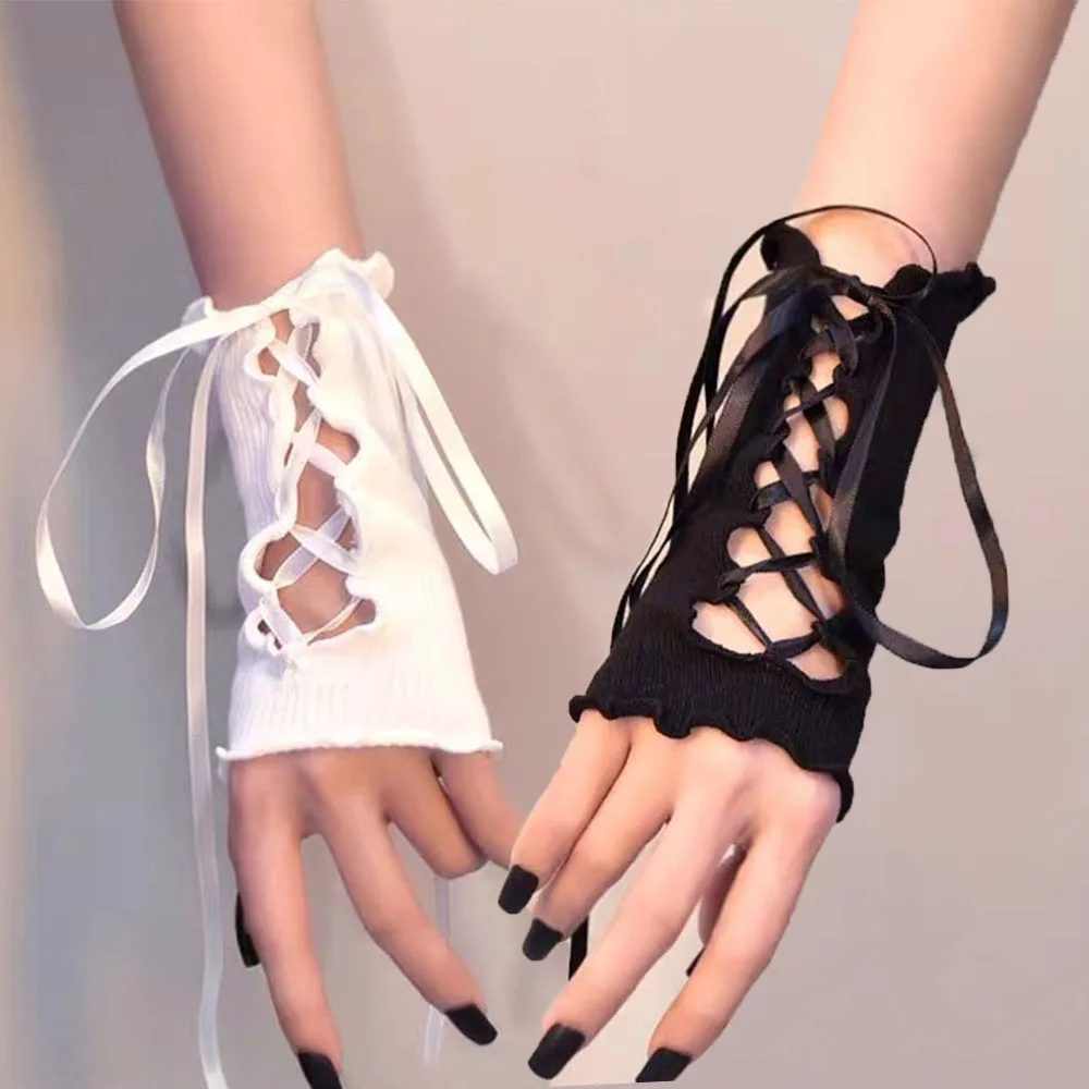 

Y2k перчатки без пальцев, гетры на ремешках, готические Короткие солнцезащитные рукава, «сделай сам», Лолита JK, декоративные варежки без пальцев