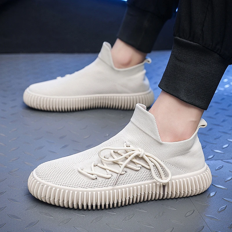 Hollow Canvas Large Size Shoes Women Spring and Autumn New Flat Breathable Fashion Mesh Socks Shoes Flying Weaving Women's Shoes