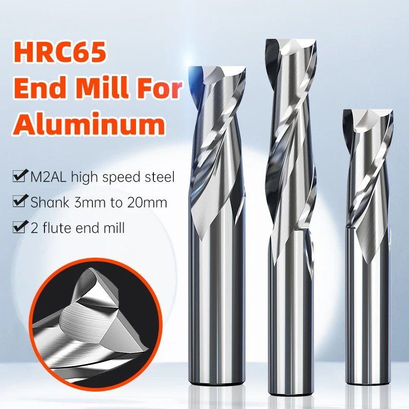 HRC65 Milling Cutter for Aluminum M2 End Mill Carbide 2 Flute Milling Cutter Spiral Router Bit CNC End Mill 4 6 8 20mm HUHAO milling cutter