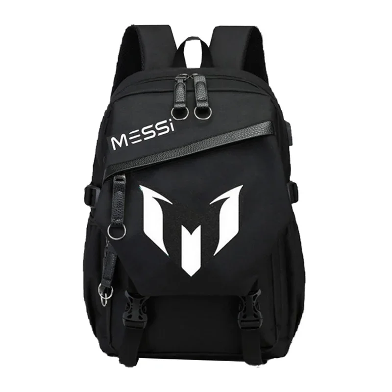 

Messi Backpack School Bags for Boys Teenage Luminous Nylon USB Charge Large Capacity Black Student Bagpack High SchoolBag