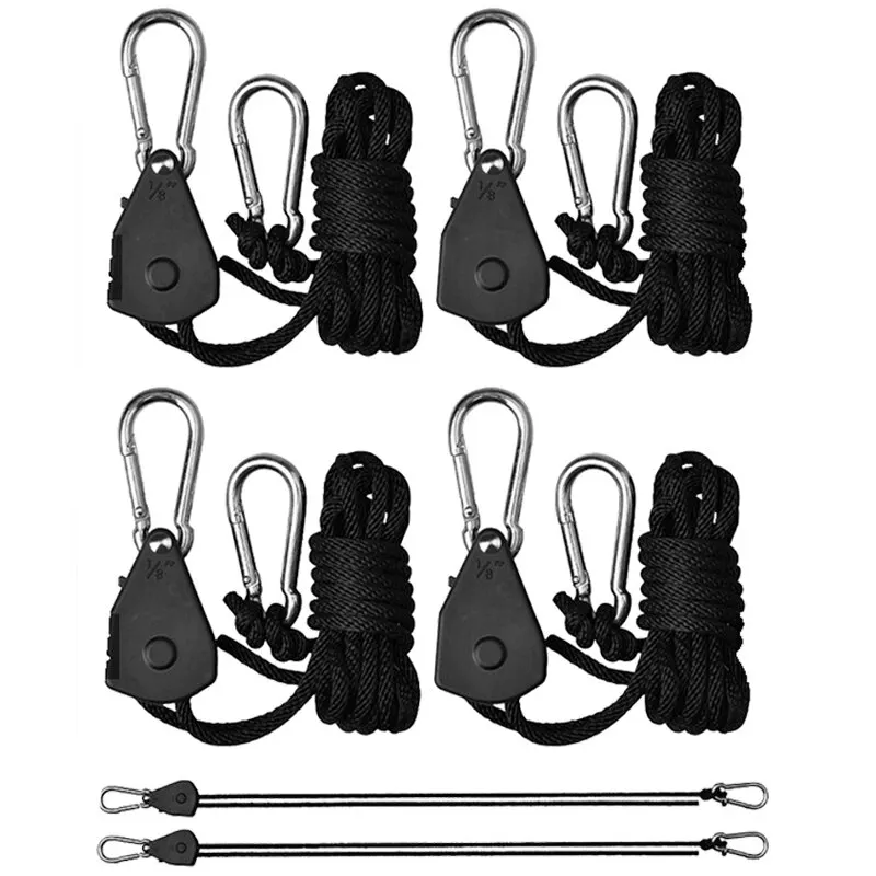 Adjustable 8inch Lanyard Hanging for Tent Fan Grow Plant Lamp Pulley Ropes Pulley Lifting Hook 4pcs