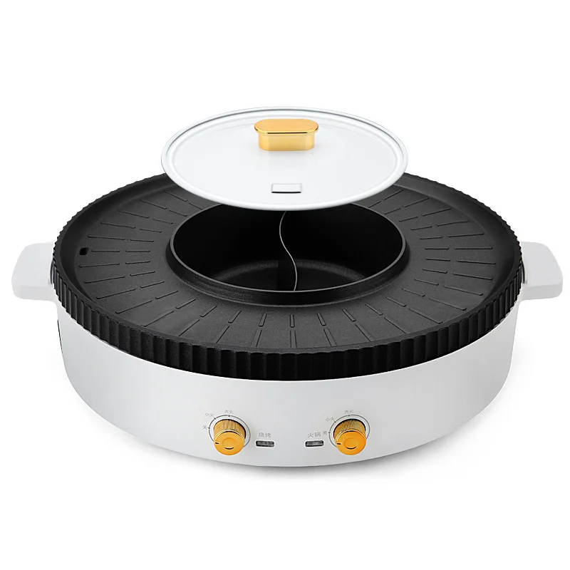 Korean-style Grill Pan Shabu-shabu Frying Pot Home Multi-functional Hot Pot Barbecue Integrated Pot Multicooker Electric Pot 6