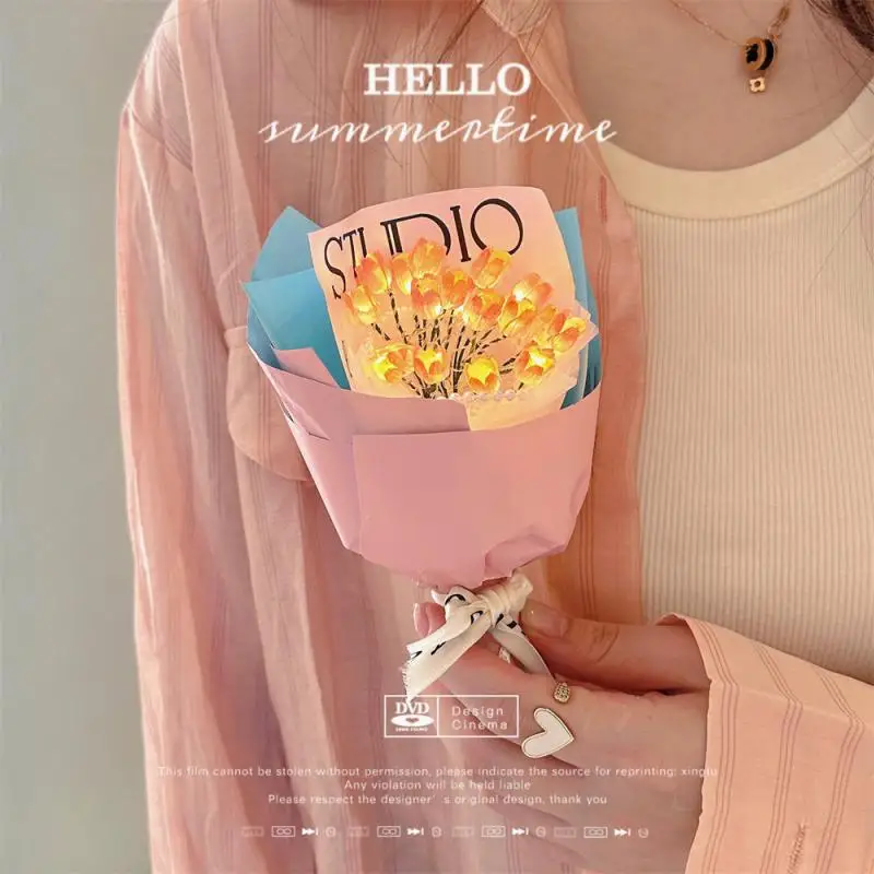 

Security Tulip Bouquet Nightlight Flower Lamp Material Package Tulip Night Light Bouquet Bag Romantic Lighting Exquisite