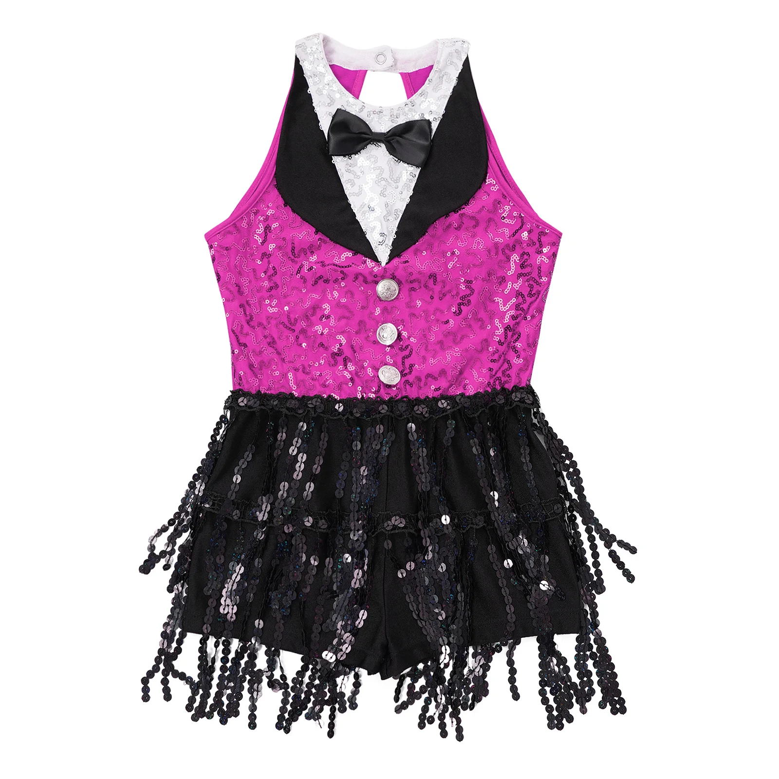 Kids Girls Latin Jazz Dance Performance Costume Back Keyhole Boyshorts Sequin Tassel Tango Cha-Cha Samba Hip Hop Dance Dress