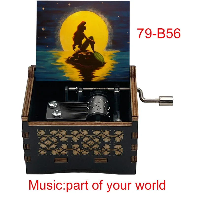 Wooden Part of Your World music theme Little beauty fish girl music box friends wife birthday new year Christmas gifts music box
