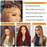 Perruque Lace Front Ombrée 30 Pouces, Cheveux Humains Brésiliens Blond Miel, 13x4 HD 4/27 Ondulée Profonde, Perruques Lace Frontal 13x6, Perruque 4x4 5