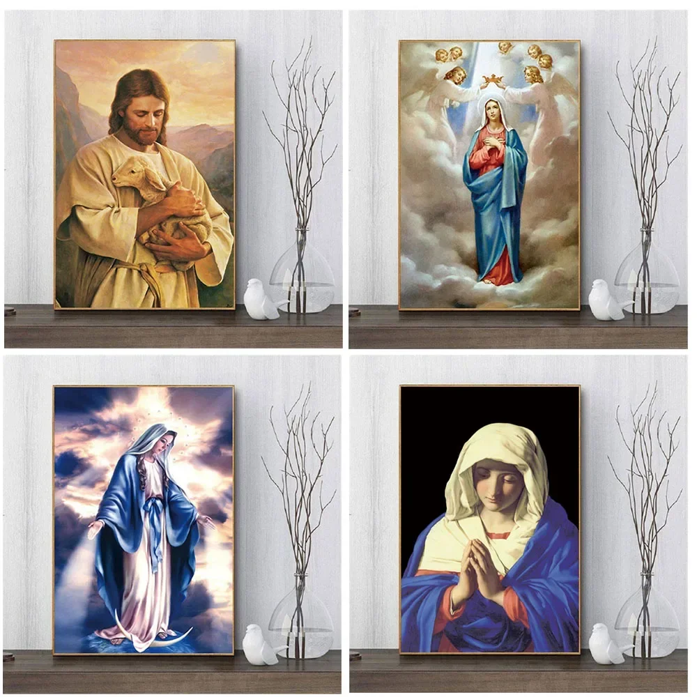 Canvas Painting Christian Virgin Mary Catholic Church Printing Bedroom Art Mural and Modern Home Room Wall Decor Poster Pictures