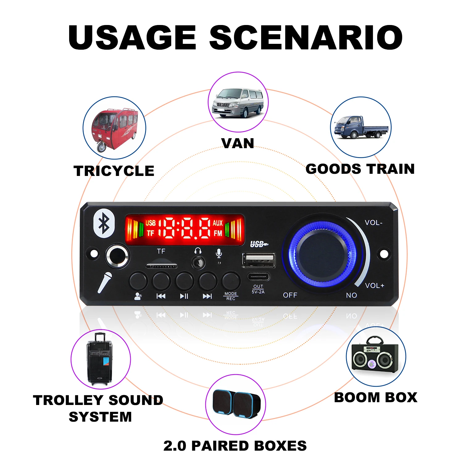 160W Amplifier Bluetooth MP3 Decoder Board DIY Car MP3 Player USB FM Recording Folder Switching Microphone Handsfree with Remote