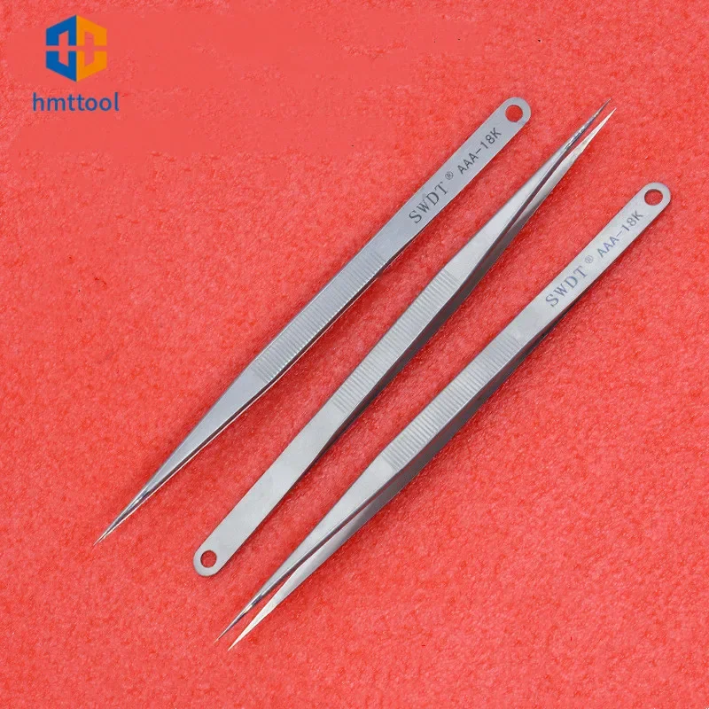 10pcs/lot 18CM AAA-18K Anti-Static Stainless Steel Precision Tweezers Electronic Pointed Straight Tweezer For Phone Repair Tools
