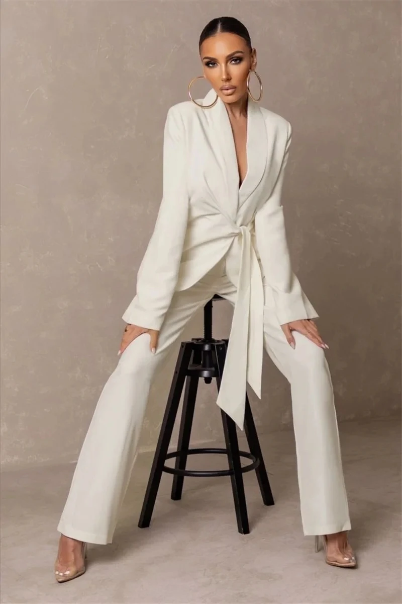 Sexy New Design Women Suits 2 Piecces Formal With Belt Blazer Pants Slim Fit Wide Lapel Plus Size Tailored Mother Of The Bride