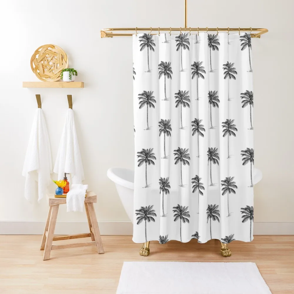 

Coconut Palm Trees Line Drawing Pattern Shower Curtain Modern Accessory Bathrooms Curtain Bathroom