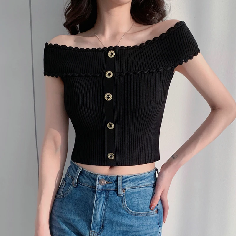 Women's striped lace patchwork short-sleeved top