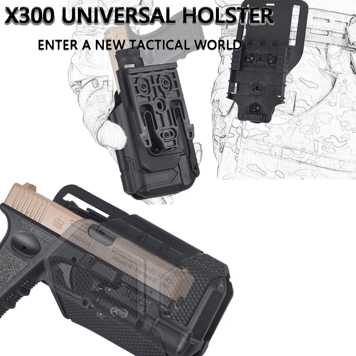 Advanced Tactical Pistol Holster with QLS System and X300A Flashlight Compatibility