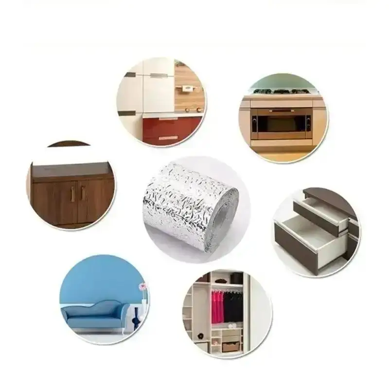 40*100CM Kitchen Oil-proof Aluminum Foil Sticker Wall Desk Floor Waterproof DIY Home Furniture Decorate Foil Style Wallpaper