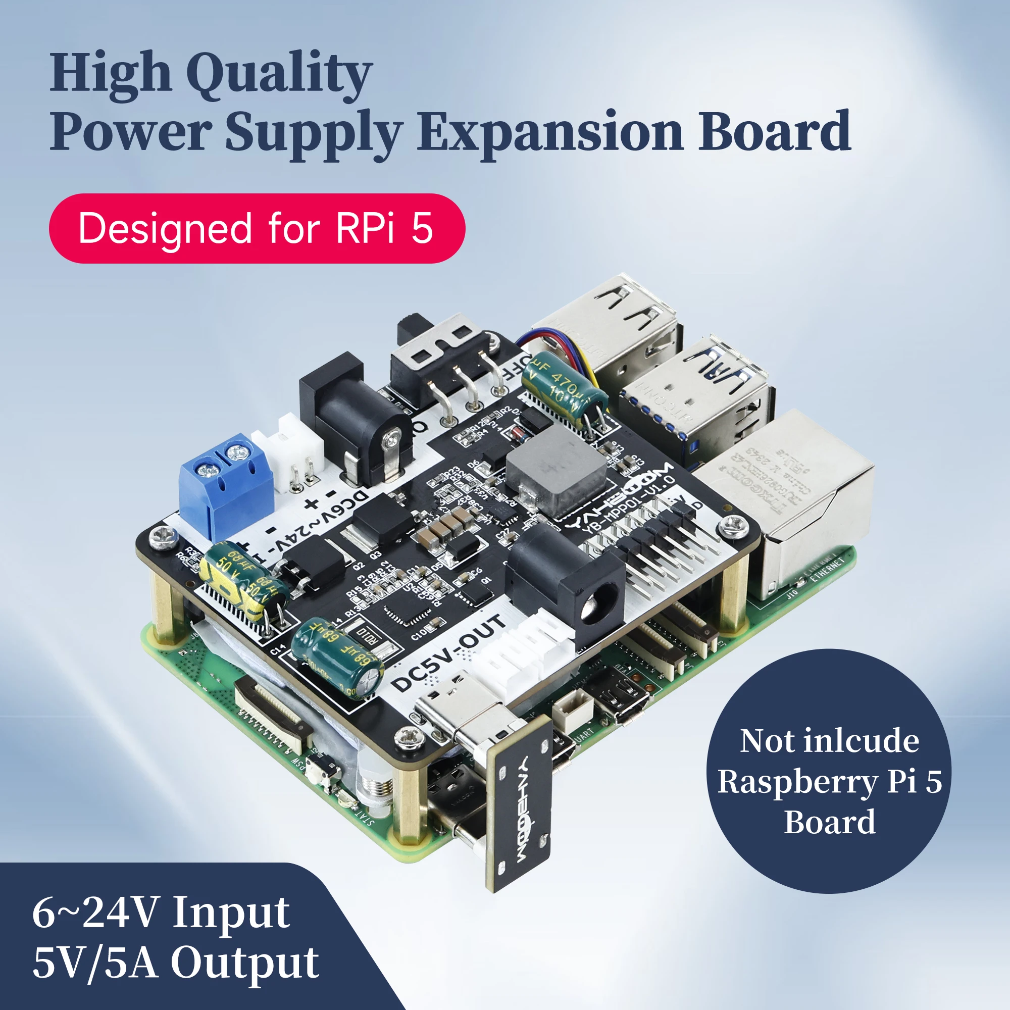 Raspberry Pi 5 Power Supply Expansion Board DIY Electronic Adapter Module for Robot Car Kit Support Various Power Input Output