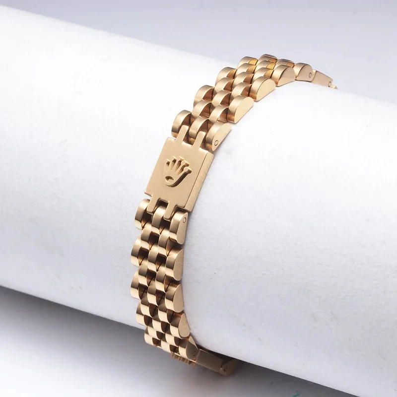 Luxury Design Crown Chain Bracelet For Women Fashion Gold Color Stainless Steel Bangles Bridal Jewelry Accessories Free shipping