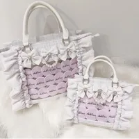 Lolita Lotus Leaf Edge – sac à main Ita rose pour femmes, sac à main de Style japonais JK, poignée d'uniforme Y2k, sac à main esthétique Harajuku pour dames 2