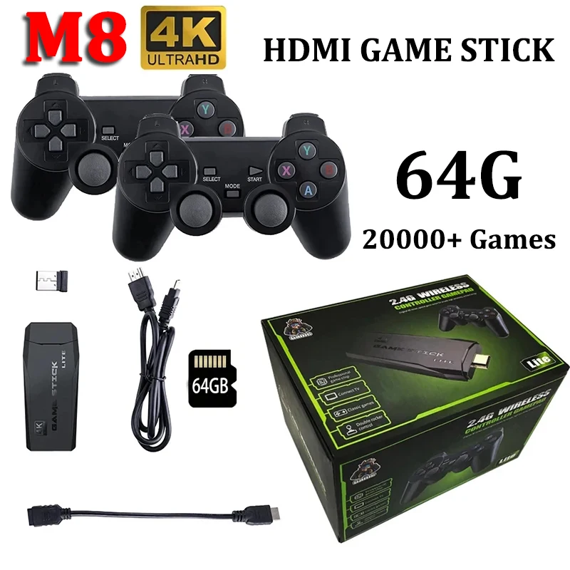 Video Game Stick Console 2.4G Dual Wireless Controller 4K 10000 games 64GB Retro game For Dropshiopping Xmas Gift video game controller,wireless controller,video game stick,video game console,game console