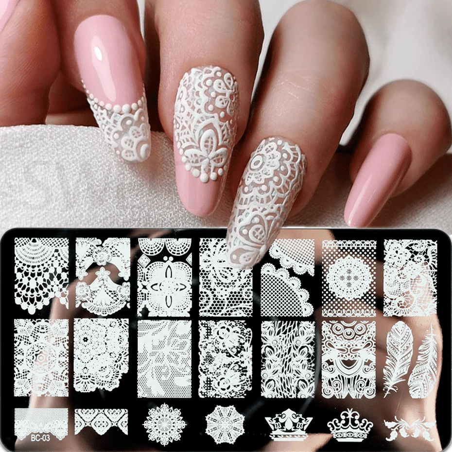 Nail Art Stamping Plates Lace Textured Flower Petal Leaves Images Stamp Templates Polished Printing Stencils Molds Tools KEBC-20 3