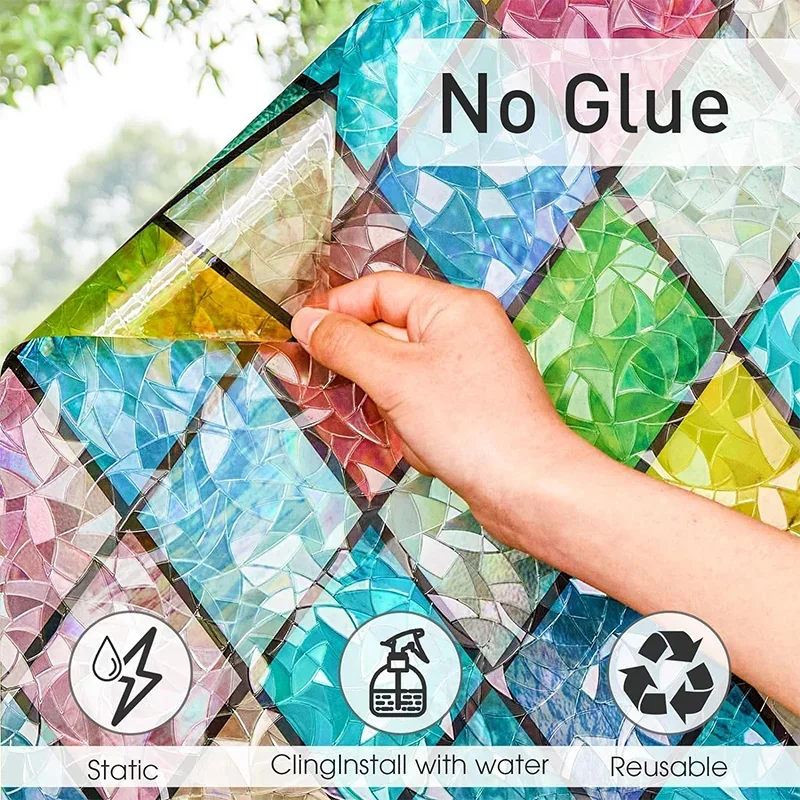 Window Film Rainbow Holographic Window Privacy Film Decorative UV Sun Blocking Static Cling Covering for Home