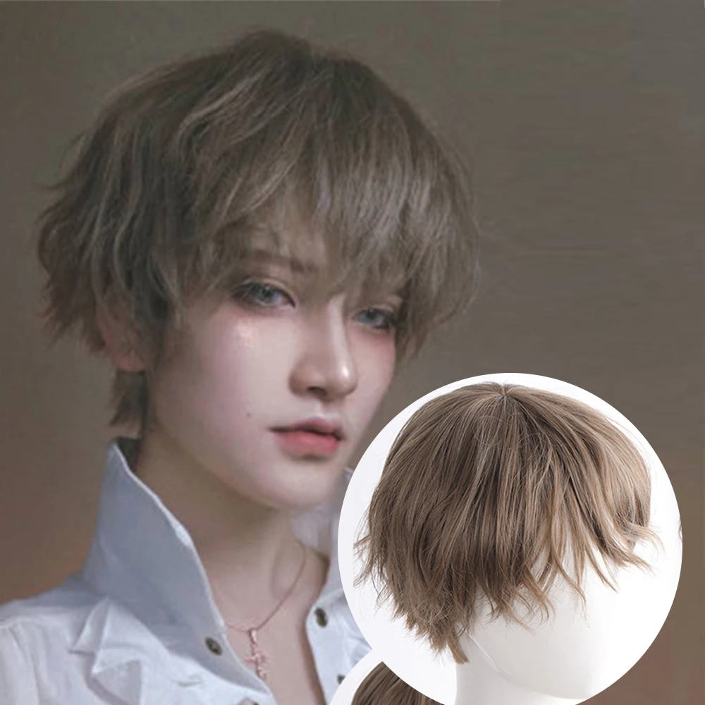 ShortStraightBoyWigSyntheticWithBangsCosplayAnimeDailyWigs