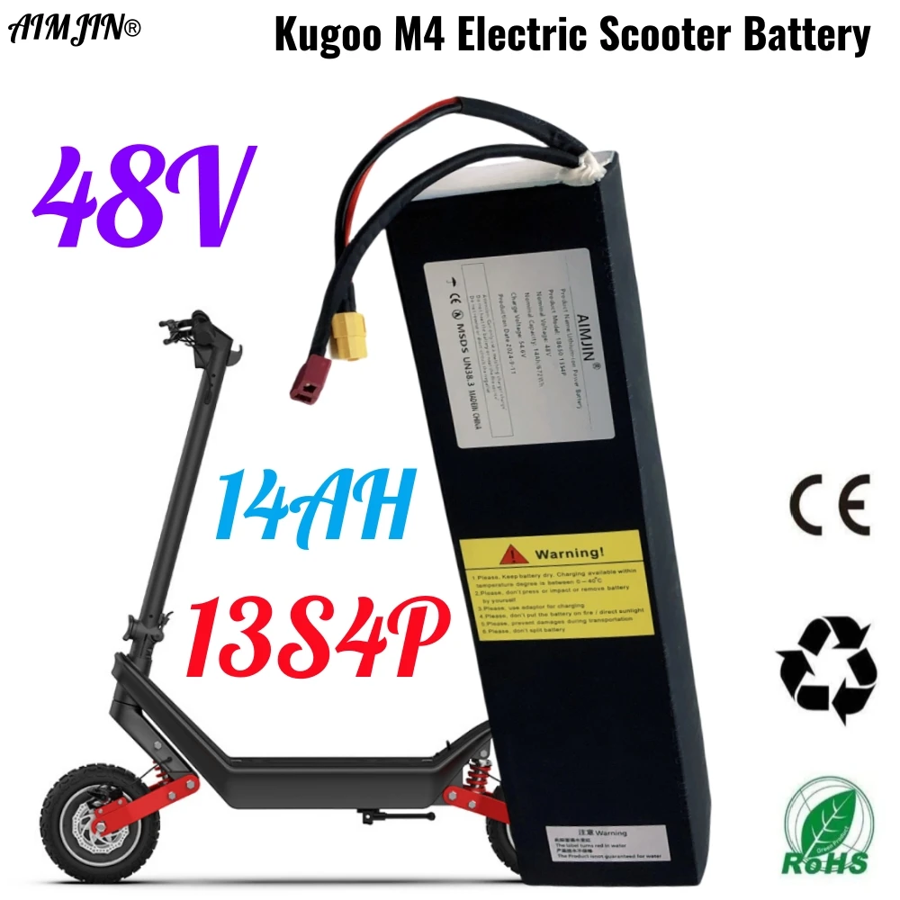 AIMJIN 48V 14Ah/672Wh 18650 Lithium Ion 13S4P Battery Pack Suitable for Kugoo M4/M4Pro Electric Scooter Battery Built in BMS