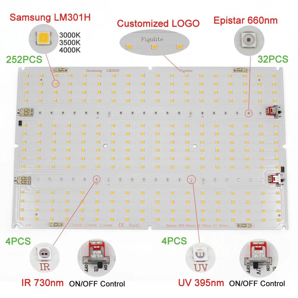 

LM301H QB292 Quantum Tech V5 LED Board 3000K 3500K mix660nm UV IR board only,no driver, no heat sink