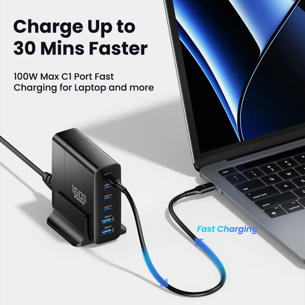 Power Charger 160W GaN USB Type C Multiple Ports PD PPS QC4.0 Desktop Fast Charger For iPhone 14 Pro Samsung S23 Macbook Laptop iPad