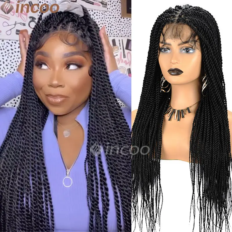 

Synthetic Full Lace Frontal Senegalese Twist Braided Wigs 26" Knotless Box Braiding Wig With Baby Hair For Black Women Burgundy