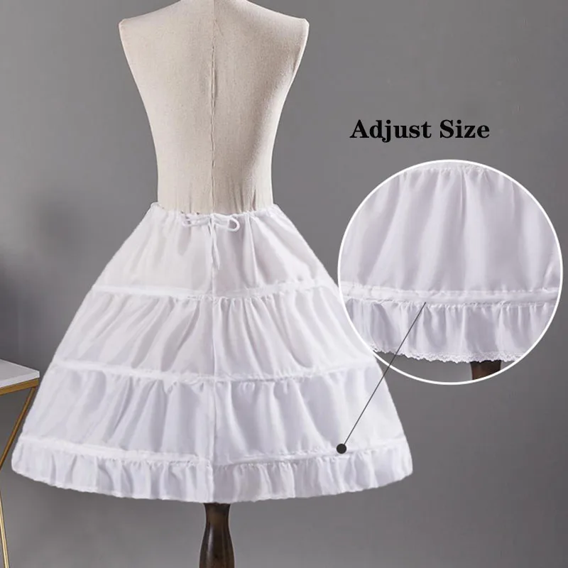Cosplay Children Petticoat A-Line 3 Hoops Jupon Enfant Kids Crinoline Trim Flower Girl Dress Underskirt Elastic Waist